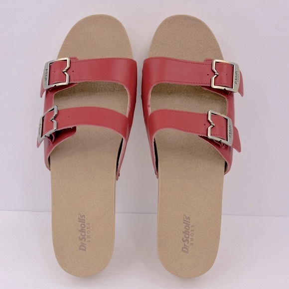 Dr Scholl’s SHOES, ORIGINAL VIBE PLATFORM, HEELED SLIDE SANDALS, RED LEATHER 10M - Picture 6 of 16